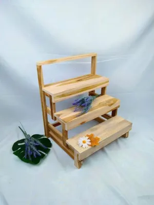 ชั้นวางไม้สัก 3 ชั้นบันได แข็งแรง แต่งคาเฟ่สวย teak wood shelf