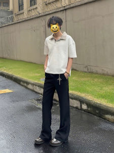 Quần Ống Đứng Nam Màu Đen Bằng Lụa Băng Cạp Cao Ống Thẳng Quần Tây Nam Thời Trang Mùa Hè Thoáng Khí Thoải Mái