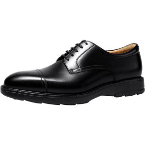 ThomWills Mens Derby Shoes Business Casual Breathable Leather Shoes round Toe Flat Heel Shock Absorption EVA Outsole