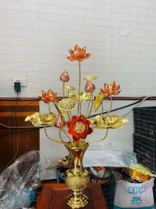 Bó hoa sen đồng vàng pha đỏ 15 cành cao 70cm nặng 12kg