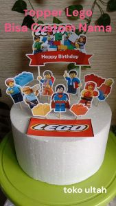 Topper Cake Lego Custom Nama untuk Hiasan Kue Ulang Tahun / Ultah Anak Karakter (Toper)
