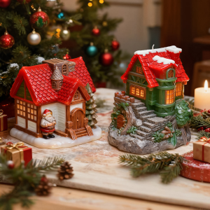 3D Christmas Snowhouse Candle Silicone Mold for DIY House Ornaments Plaster Resin Mold Reusable Festive Candle Making Mold