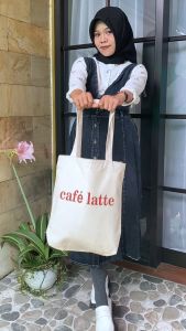 Tote bag Aesthetic Kanvas Tebal Premium Totebag Kanvas Resleting Warna Broken White