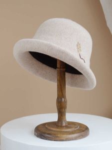 Womens Woolen Fisherman Hat Short Brim Thickened Autumn Winter Cap Stylish Face Shaping Warm Knitted Headwear Casual Style