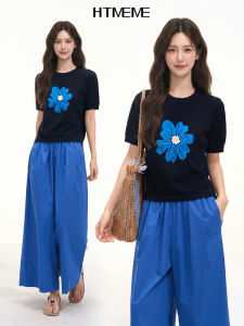 HTMEME | Minimalist Floral Short Sleeve Knit Top 6% Wool