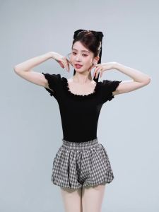 daydance | Women Plaid Ballet Bubble Shorts Elastic Waist Puff Bloomers Checked Lantern Pants for Dance Yoga Girl Y2k Vintage Casual Outfit