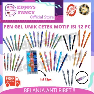 Edjoys Pulpen Pena Ballpen Pen gel ballpen cetek 1 pack isi 12pc 1 lusin cute cetekan mekanik aesthetic karakter fancy berbagai varian lucu unik space animal bear 89050 - 78 anime girl view 2517-8