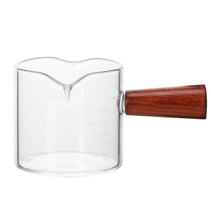 MONGDIO | Portable High Borosilicate Glass Coffee Cup with Espresso Extraction Scale and Heat Resistant Wooden Handle