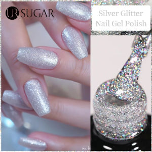 UR SUGAR 7.5ml Silver Glitter Nail Art Gel Polish Semi Permanent Varnish Soak Off UV LED Nail Art Base Top Coat Gel Manicure