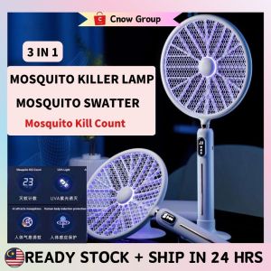 Electric Mosquito Killer Racket High Tech AI Fly Kill Count USB Rechargeable Dual Modes