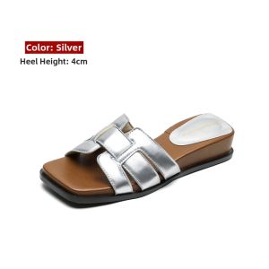MIFEI | Genuine Leather Platform Thick Sole Sandals Not Tiring Square Toe Slippers