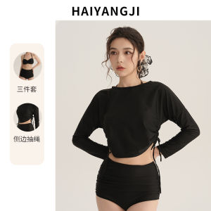 Conservative Womens Bikini Three-Piece Set Long Sleeve Thermal Spring Swimsuit Sun Protection Slimming Tummy Cover up