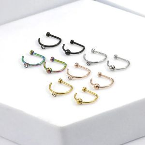 2 Pcs/Set Punk D-Shaped Stainless Steel Inset Rhinodiamond-Round Ball Fake Nose Ring Nose Clip For Women And Men On Nose Jewelry