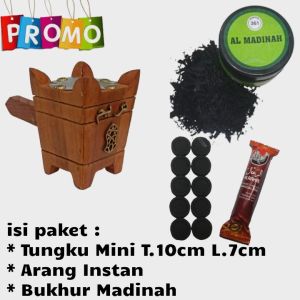Paket Hemat Komplit Ekonomis Bukhur + Arang + Mabkharah Tungku Kayu tinggi 10cm Bukhur HDJ 361 AMP Dupa Bulan Madu Buhur Magribi