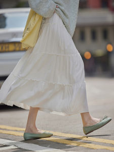 Elegant White A-Line Mini Skirt for Women High Waist Cotton Casual Style Cake Skirt Long Slimming Skirt for Small Figures