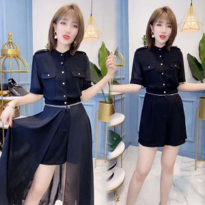 Womens Summer High Waist Shortie Onesie Two-Piece Set Fashionable Separate Dress Trendy Straight Leg High Waist Shorts