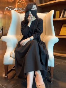 ระดับไฮเอนด์ที่กําหนดเอง หลวม ยาว เดรส สไตล์ฮ่องกง ฤดูใบไม้ร่วง มาใหม่ เอวสูง ทรงเอ Midi เดรส สําหรับผู้หญิง