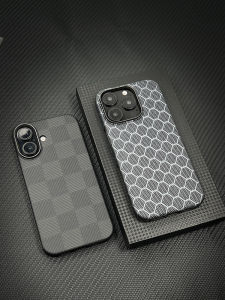 Applicable to Apple Iphone16promax Kevlar Mobile Phone Shell New Arrival 16plus Aramid Fiber Protective Case Ultra-Thin MagSafe Magnetic Phone Case Fancy Honeycomb Camouflage Plaid