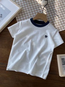 Pure Cotton Vải Bông Vải Pique Dệt Kim Áo Thun Ngắn Tay Cổ Tròn Cho Bé Trai Không Co Giãn Không Biến Dạng Thoáng Khí Mặc Mùa Hè Thấm Mồ Hôi