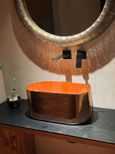 Artistic Purple Copper Basin Sink Deepened Bathroom Washbasin Vintage Single Bowl for Bathroom Washing Hand