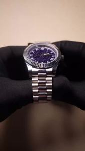 41mm Luxury Men Automatic Watch Miyota 8215 Blue Sandstone Starry Dial Roman Numeral Fluted Bezel Mechanical Wristwatch