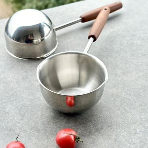 Yu Mom Home Use Long Handle 304 Stainless Steel Spill Oil Small Pot Fried Oil Pan Hot Oil Pot Kitchen Cooking Utensils