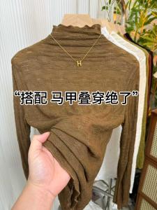 เซ็กซี่ครึ่งสูงลูกไม้ฐานเสื้อผู้หญิงหูCuff Top 2024 ฤดูใบไม้ร่วง/ฤดูหนาวใหม่มาถึงแขนยาวสวมใส่ด้านใน