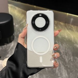 Transparent Magnetic Absorption Huawei Mate60 Pro+ Phone Case Ice Crystal High Transparency Simple Design Lens Protection Cover