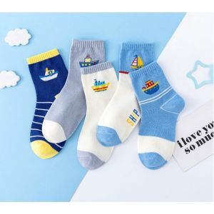 5 Pairs Of New Autumn And Winter Childrens Socks Striped Sailboat Boys Socks 4 to 8 Year Old Socks