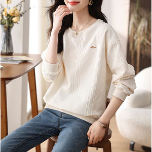 เสื้อสเวตเตอร์คอกลมแขนยาวทรงหลวมสำหรับผู้หญิงในฤดูใบไม้ร่วงปี 2024 ทรงพอดีตัว 3D พิมพ์ลายเส้นใยสั้น แขนยาว ปกติ