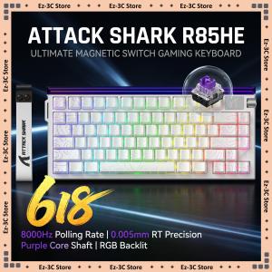 ATTACK SHARK | ATTACK SHARK R85HE Keyboard Wired Connection 8000Hz Polling Rate 0.005mm Rapid Trigger Adjustment PBT Keycaps RGB Lighting