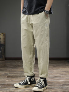 Summer New Loose Fit Pure Cotton Thin Casual Pants Mens Straight Leg Patchwork Nine Points Harem Pants Cool Feeling Long Trousers