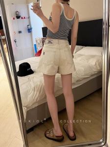 Quần Short Denim Cạp Cao Rộng Rãi Cho Nữ Mùa Hè 2024 Quần Short Chữ a Màu Nhạt Quần Ống Rộng Dáng Rộng Phong Cách Hàn Quốc