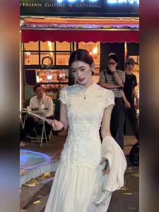 White French Lace Chinese Style Summer Dress