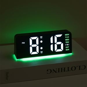 Innovative LED Digital Alarm Clock with Atmosphere Light & Date Display - USB Powered Adjustable Brightness Flat Crown Shape