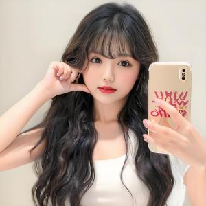 Amazon Fashion Girl Sweet Air หน้าม้าสีดำผมหยิกยาวกลไกเส้นใยเคมีทั้งหัว