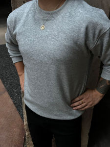 OUMULONG | Mens American Heavyweight Hoodie Gray T-shirt Pure Cotton