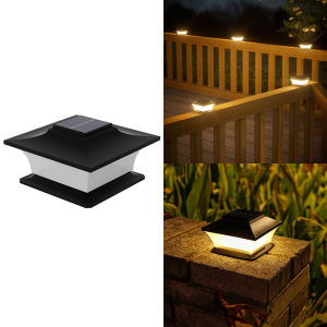 Black Shell Solar Post Top Light 2LED IP65 Outdoor Fence Lamp Post Deck Cap Lights for Garden Courtyard Cottage Gate Wall Decor