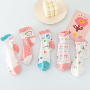 ถุงเท้าเด็กผู้หญิงแบบบางสำหรับฤดูร้อน ถุงเท้าผ้าฝ้ายแท้สำหรับเด็กผู้หญิง ถุงเท้าลายลูกไม้เจ้าหญิงสำหรับฤดูใบไม้ผลิและฤดูใบไม้ร่วง