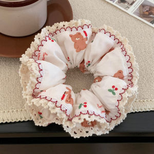 Cute Cherry Bear Double Layer Bow Hair Ties Womens Sweet Large Ball Headscarf Hair Bands Hair Accessories Fabric Square Shape