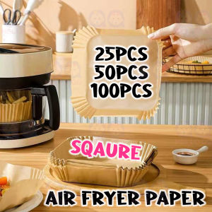 100 50pc 24cm 20cm Square Air Fryer Disposable Baking Papers Non-Stick Steamer Square Parchment Paper Kitchen Use [E31]