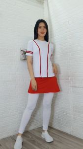Setelan Baju Senam Wanita Putih Merah - baju olahraga wanita terbaru