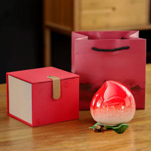Anxinmei Creative Peach Shape Ceramic Sealable Storage Jar Living Room Mini Tea Table Decoration Elderly Gift Ornament