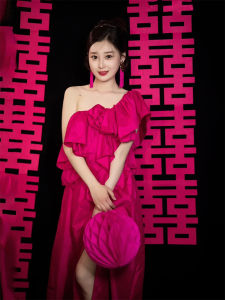 Elegant Bridal Morning Robe with Strapless Design Two-Piece Set for Engagement And Wedding Ceremony Hepburn Style Chinese Drinking Costume