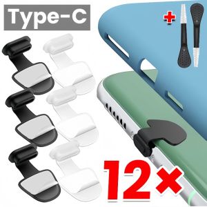 USB C Silicone Dust Plug Set W/ Cleaning Brush Anti-Dust Charging Port Stopper Cap Protector For Type-C Android Cell Phone