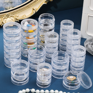 5-Layers Round Stackable Jewelry Box Transparent Organizer Case for Beads Rings Necklaces Earrings Nails Anti Oxidation Plastic Box Container Small Travel Storage Box