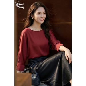 Misoshine | Design Casual Wine Red Lantern Sleeve Blouse