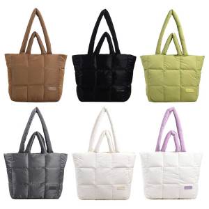 【New Arrival】 Women Quilted Shoulder Bag Large Capacity Puffy Tote Bag Lightweight Solid Color Zipper Versatile Female Commuting Bag