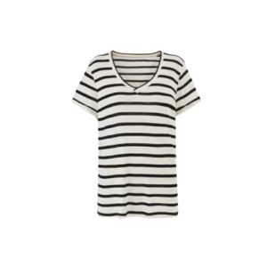 YUEZHONGWEI | Color Block Stripe V Neck T Shirt Women Summer Loose Fit Short Sleeve Knitted Top Korean Style Casual Creative Pattern