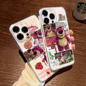 💯【Phone Case】+FREE Shipping 💯 Ins Cute Strawberry Bear Label Suitable For iPhone 16 15 14 13 12 11 Pro Max 12 13 Mini 6 7 8 14 15 16 Plus Phone Case Transparent Anti Drop Soft Case